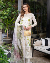 Crismon 3 pcs Unstitched Embroided Luxury Lawn Suit and Chippon Dupatta Women Dress Formal Collection