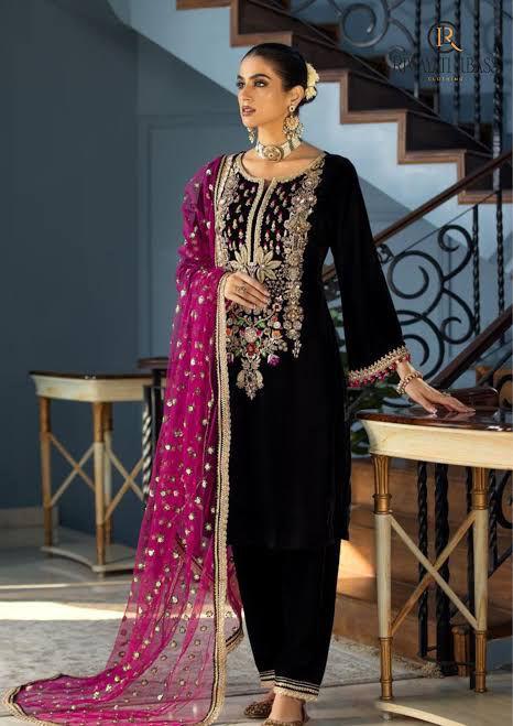 khuda baksh Embroidered 3 Pcs Luxury Velvet Suit Unstitched Wedding Collection Women Dress