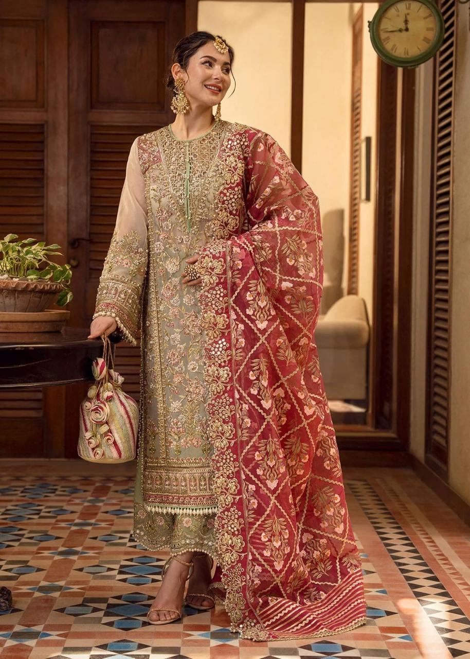 Crimon Luxury Organza Heavy Embroidered Suit with Organza Dupatta Wedding Collection Dress