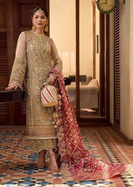 Crimon Luxury Organza Heavy Embroidered Suit with Organza Dupatta Wedding Collection Dress