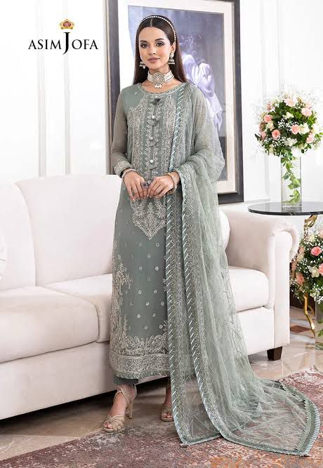 Asim Jofa Luxury Embroided Chiffon 3 Pcs Suit Jhilmil Collection Ladies Dress