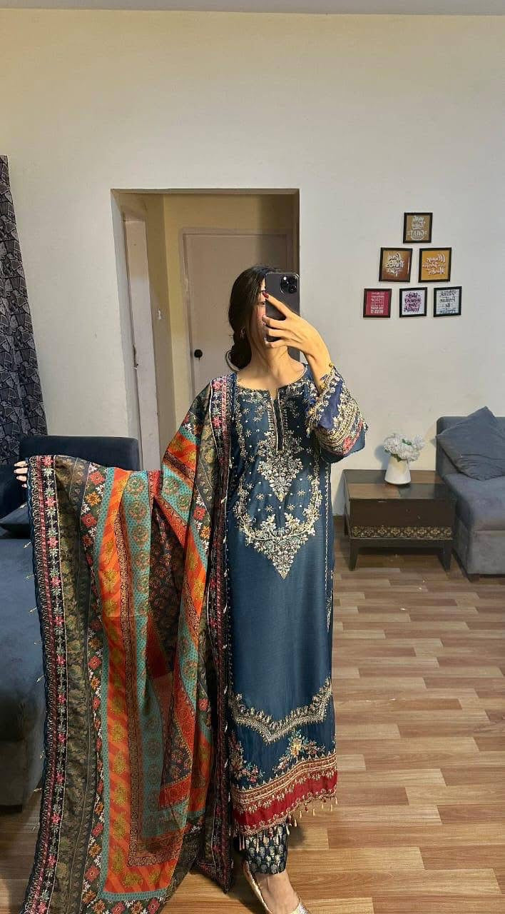 LUXURY CHIFFON UNSTITCHED 3PCS