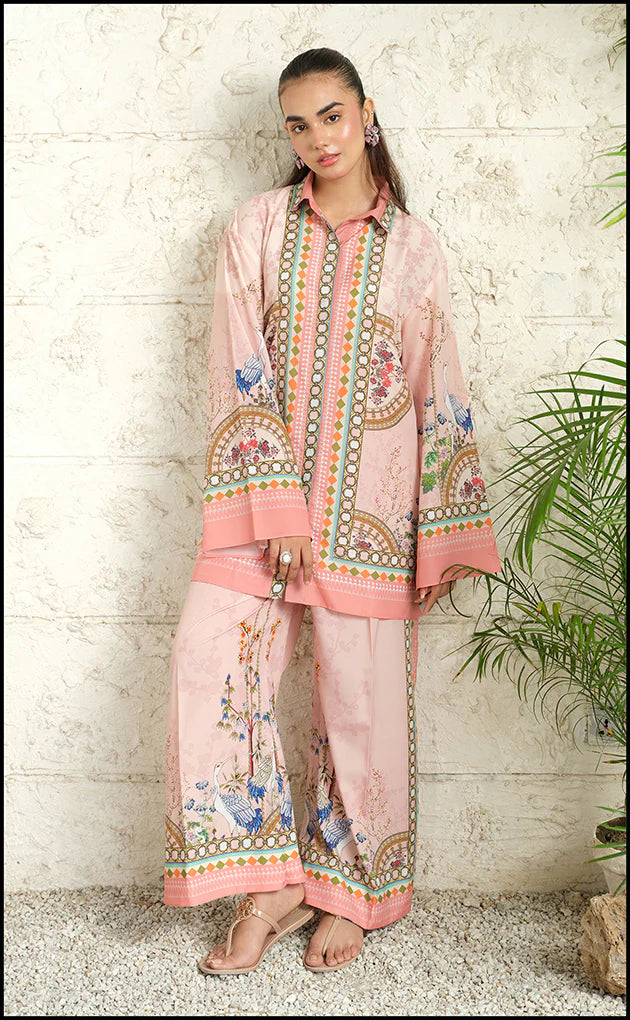 Unstitched Digital Printed Swiss Lawn 3pc Set Tea Pink Elegance Collection Ladies Party Wear Suit