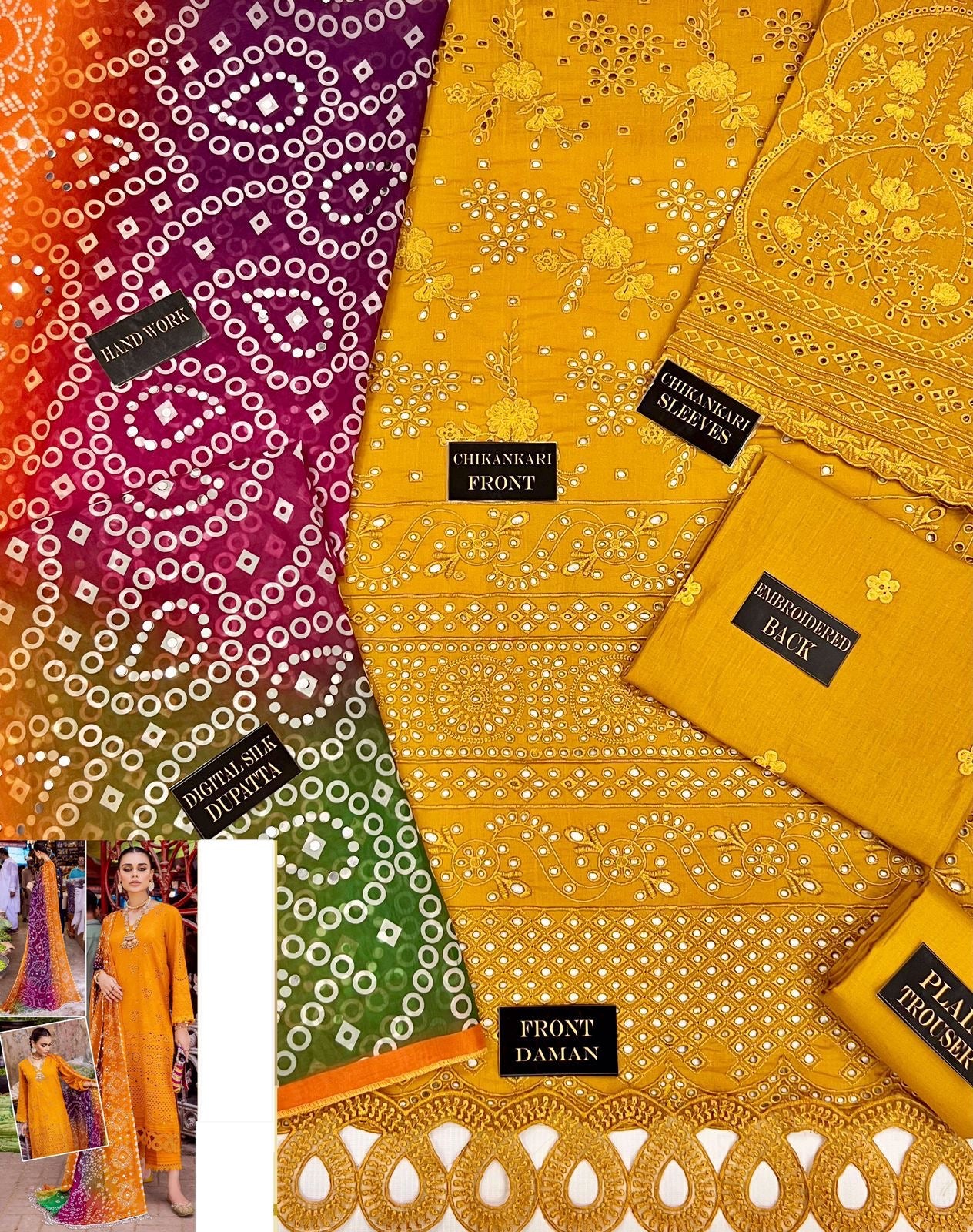 LUXURY CHICKENKARI UNSTITCHED 3PCS